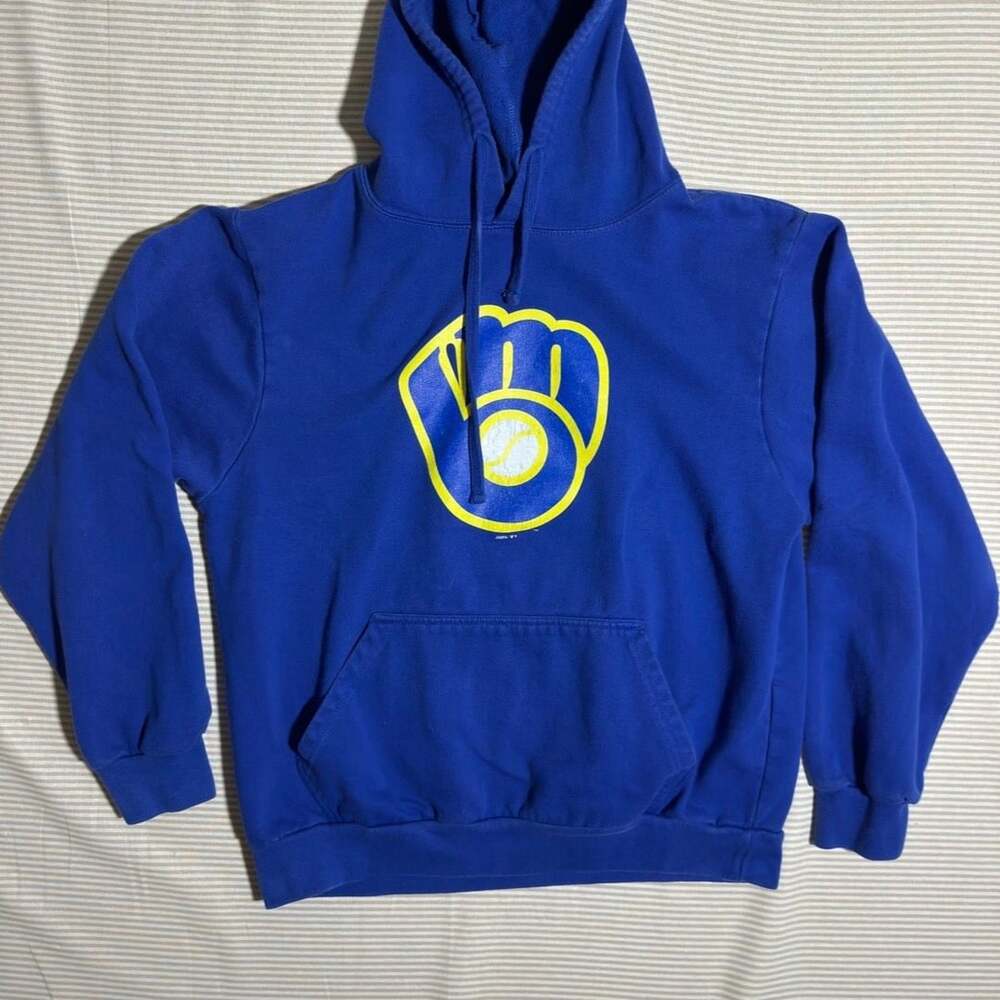 Stitches Milwaukee Brewers Hoodie Size Large Blue MLB